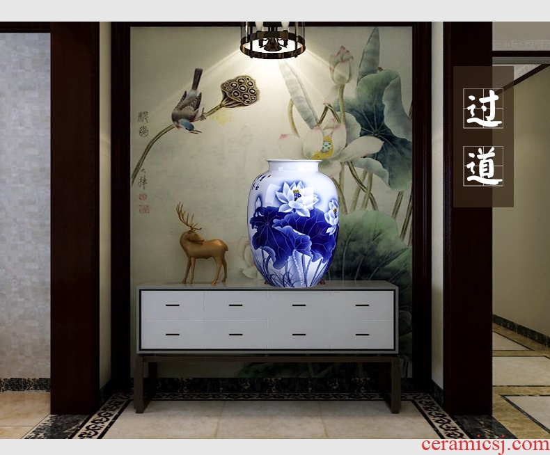 Jingdezhen ceramics high Chinese blue and white landscape painting craft vase of large sitting room adornment is placed - 538305850181