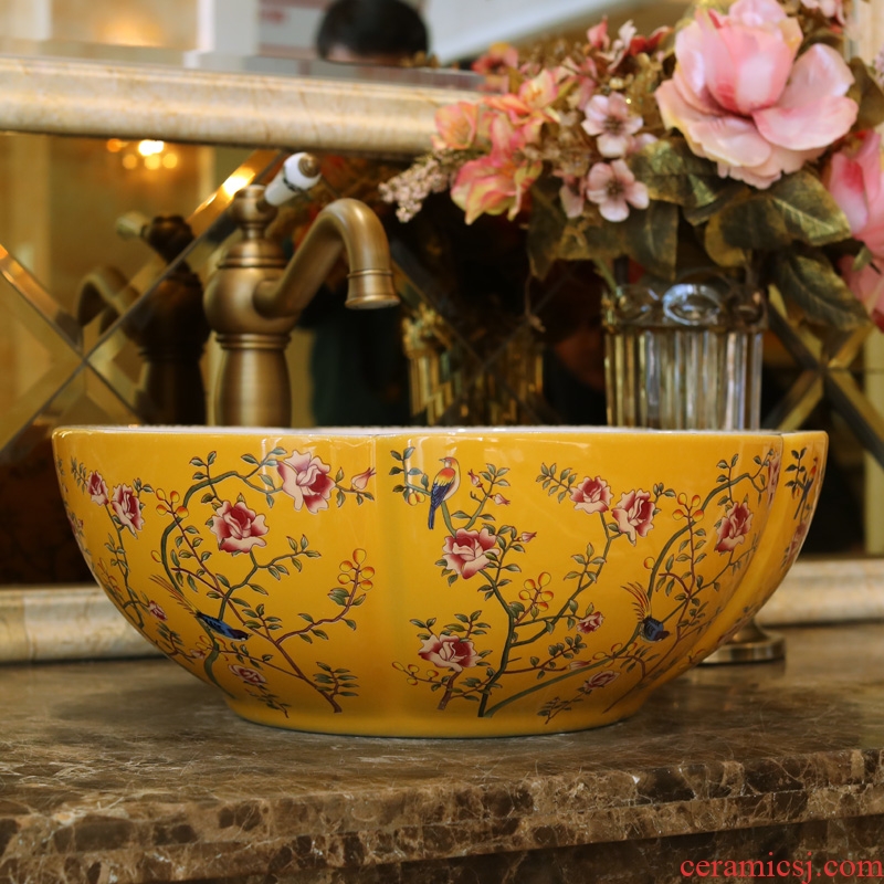 Jingdezhen ceramic basin sinks art on the new stage basin sink outside the golden flowers and birds