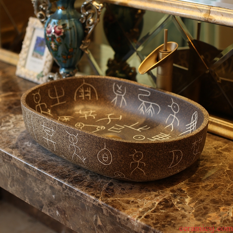 Jingdezhen ceramic stage basin of continental basin art circle pattern toilet lavatory household lavabo restoring ancient ways