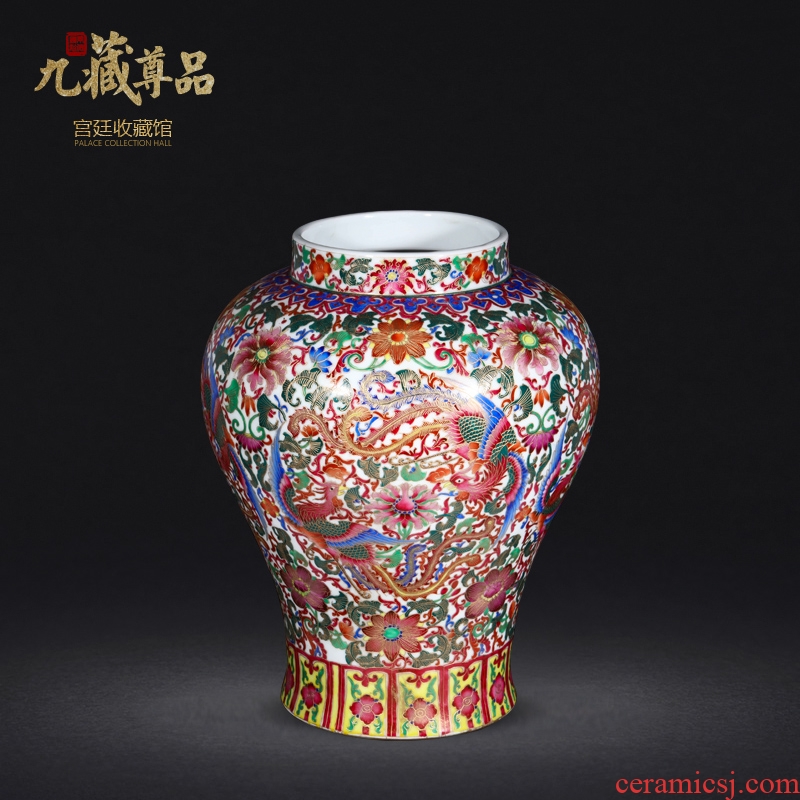 Jingdezhen porcelain vases, antique hand-painted enamel wire inlay fuels the general double phoenix wear purple flower pot home furnishing articles