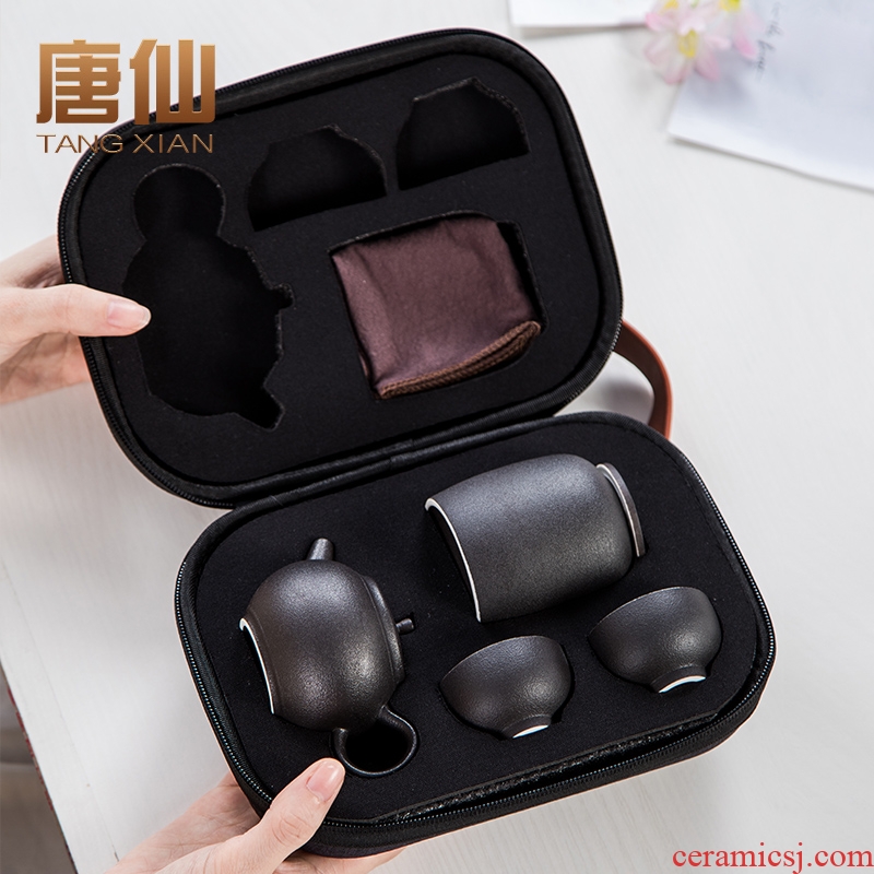 Travel Tang Xian kung fu tea set ceramic Japanese contemporary and contracted tea portable tea, a pot of two cups of black