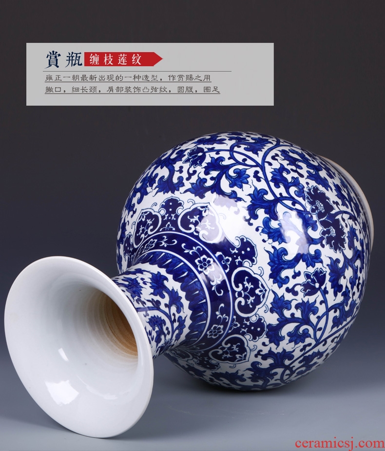 Jingdezhen ceramic furnishing articles hand-painted blue anaglyph large vases, flower arrangement of Chinese style porch sitting room adornment handicraft - 568459876374