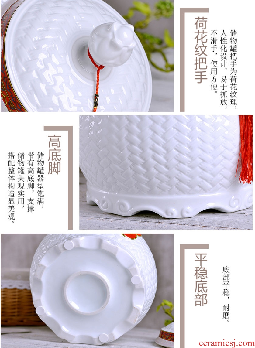 Jingdezhen ceramic barrel moistureproof insect-resistant seal storage tank ricer box home 10 jins of 20 kg rice flour storage tank