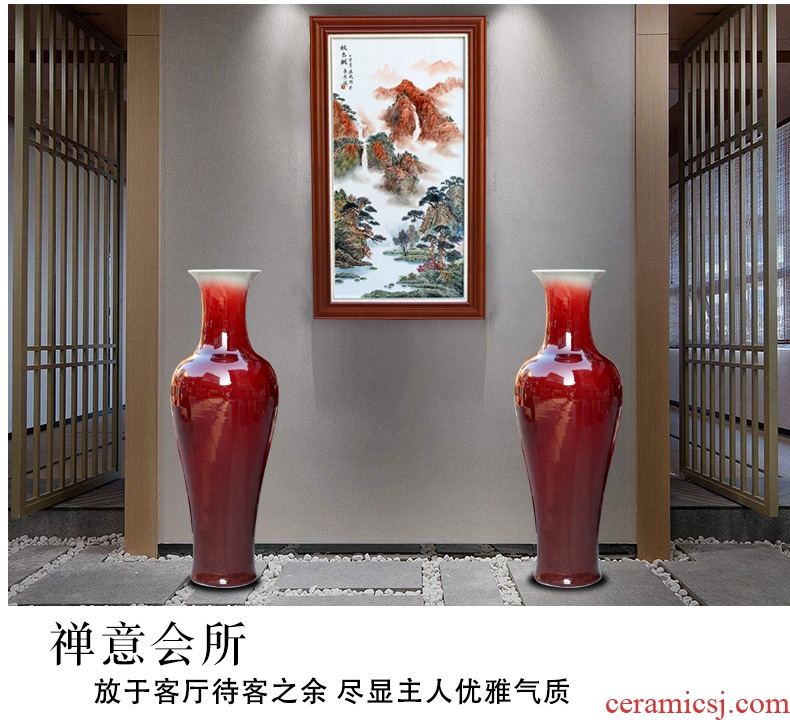 Jingdezhen ceramics Chinese mountains and rivers xiuse landing place sitting room hotel decoration decoration hand - made big vase - 568849916349