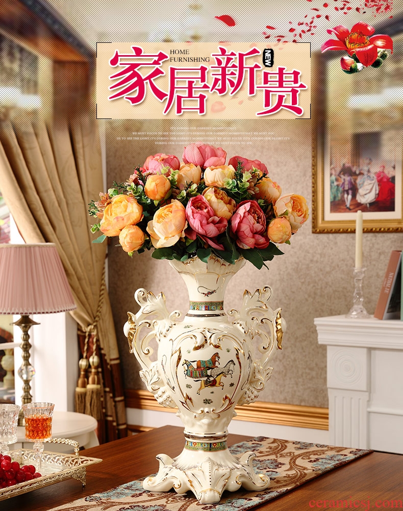 European vase is placed a large sitting room dry flower flower arranging high creative ceramic table household vase decoration decoration - 569138169002