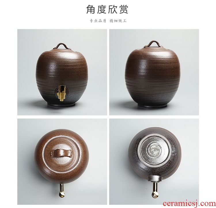 Quiet life ceramic tank water barrels coarse pottery store tank pottery cylinder tank with tap water storage tank