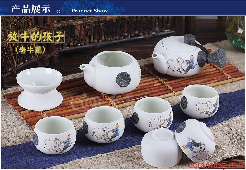Characteristics of snowflakes glaze 10 head of tea set a complete set of kung fu tea set ceramic gift set tea gift boxes on sale