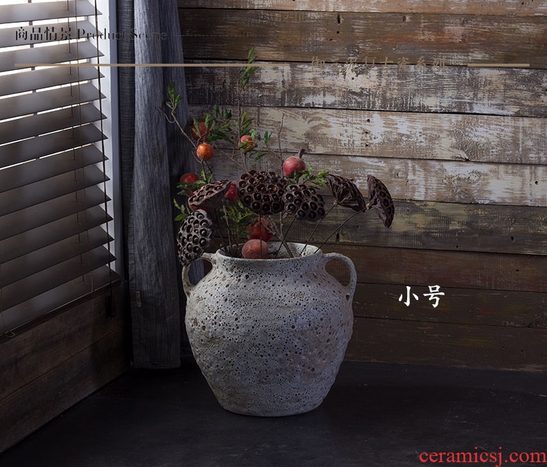 Modern manual ground ceramic vase coarse pottery retro flower arranging flower implement contracted sitting room dry flower simulation flower pot - 565941544526