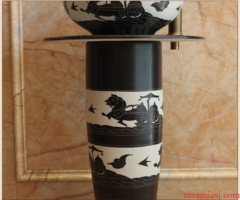 Jingdezhen balcony column basin floor hotel toilet lavabo European archaize ceramic bathroom the pool that wash a face