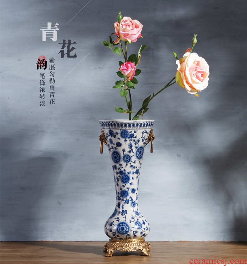Murphy 's new Chinese style restoring ancient ways with copper of blue and white porcelain ceramic vase sitting room home decoration flower arranging, furnishing articles