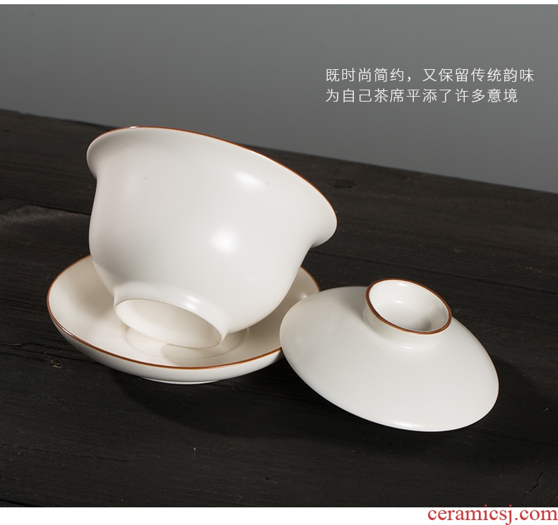 Gude white porcelain up tureen tea bowl large ceramic cups three bowl suit retro white kung fu tea set