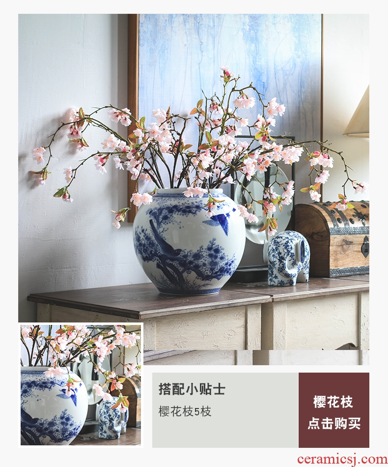 Imitation of classical jingdezhen ceramics celadon art big vase retro ears dry flower vase creative furnishing articles - 554217289285