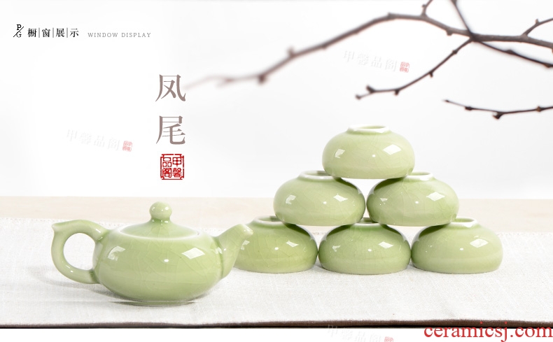 JiaXin kung fu tea set celadon plum green cracking can keep open piece of ice to crack ceramic tea set