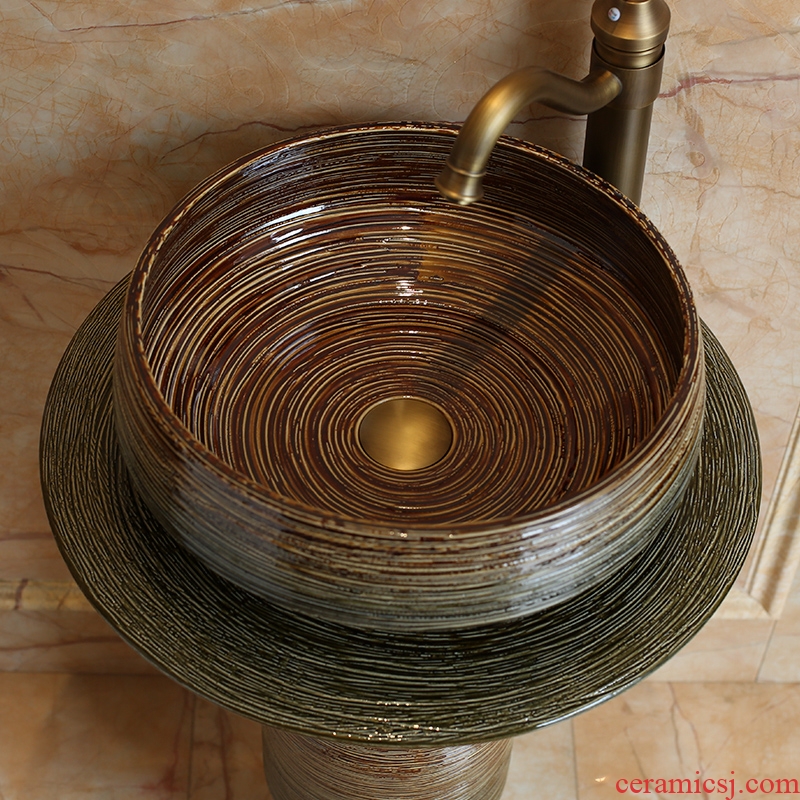 The sink basin of jingdezhen ceramic pillar indoor and outdoor balcony ground integrated art basin sink lavatory