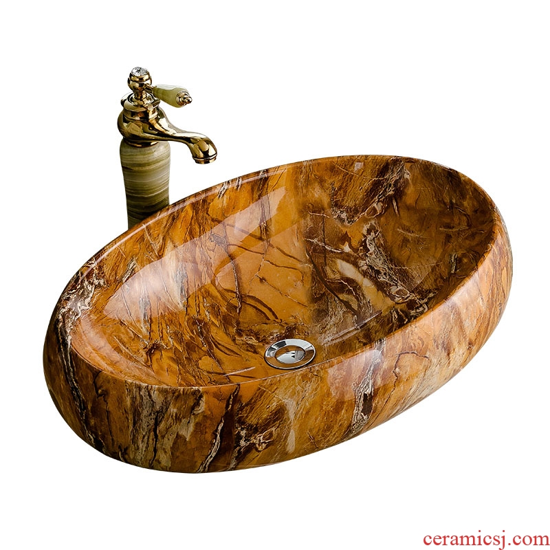 Stage basin oval ceramic imitation marble European household bathroom toilet the pool that wash a face basin, art basin