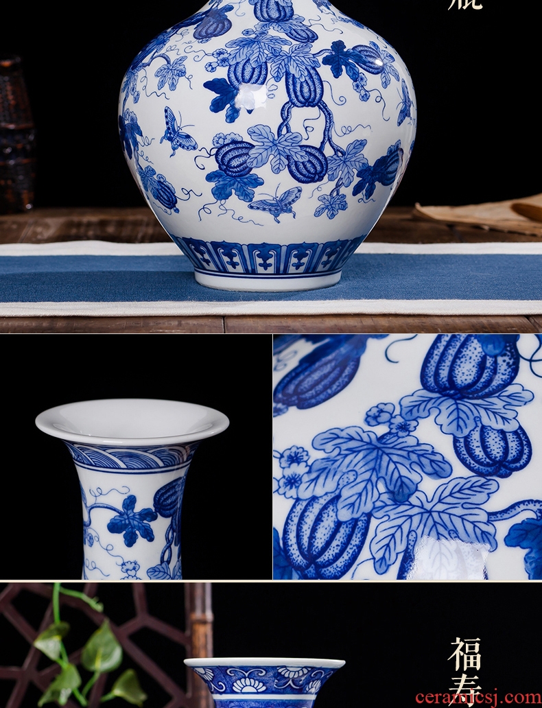 Jingdezhen ceramics antique blue and white porcelain vases, flower, modern home sitting room TV ark, crafts