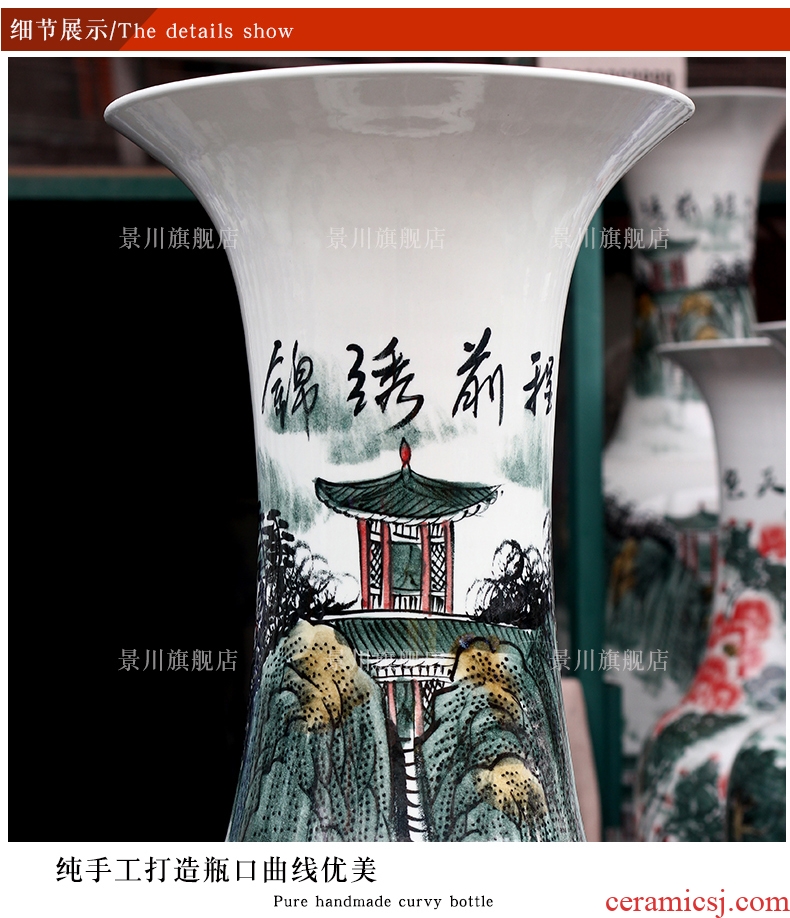 Jingdezhen ceramic hand - made ching sitting room hotel decoration painting of large blue and white porcelain vase flower arrangement furnishing articles - 542251376006