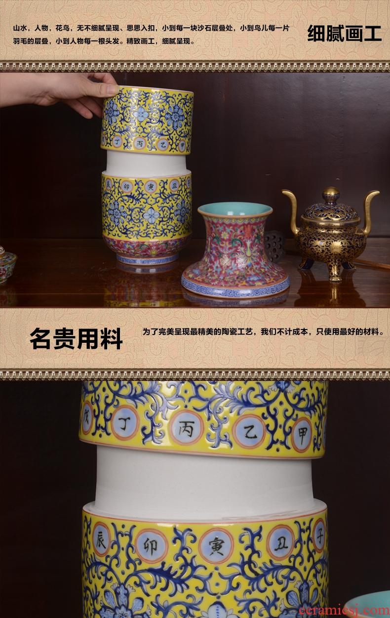 Jingdezhen ceramics high-end antique qianlong three layer technological sitting room place lotus bottle of home decoration