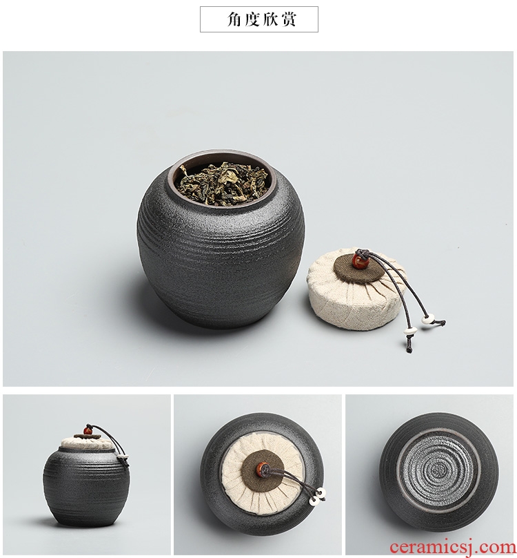 Black pottery quiet life zen tea canister coarse pottery large firewood seal pot small ceramic wake pu 'er tea