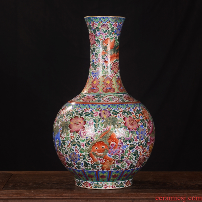 Jingdezhen ceramics high-end antique gold kirin qianlong vase household adornment design process sitting room furnishing articles