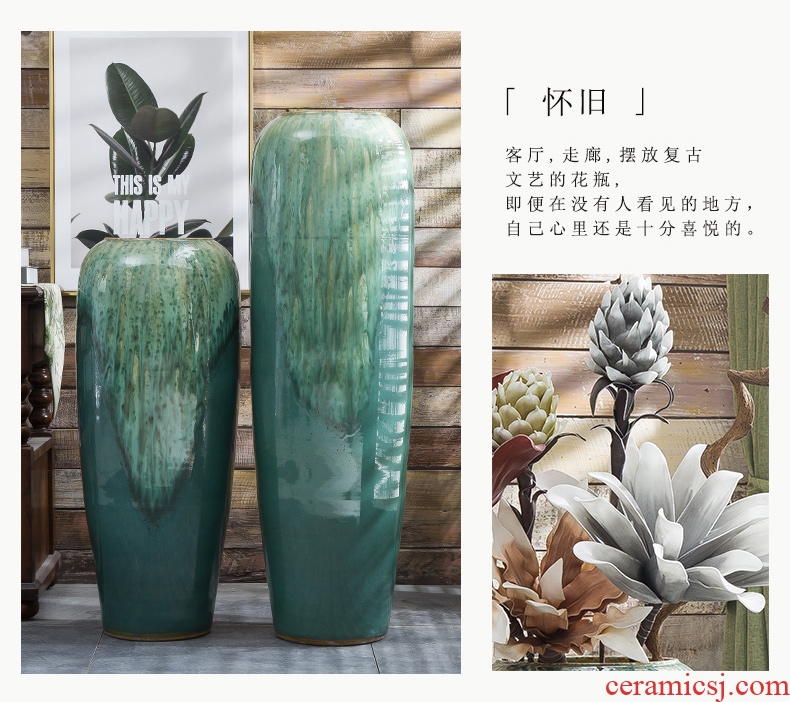 Ground vase large rural Chinese style restoring ancient ways is inserted dried flowers coarse pottery sitting room hotel villa clay ceramic furnishing articles - 570898271755