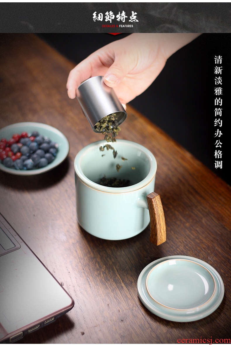 Office tea cup contracted mark cup ceramic separation with wooden handle cup tea tea cups with cover filter cups