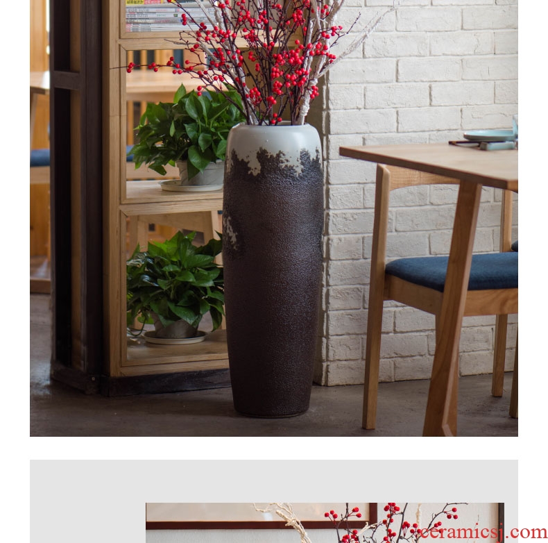 Manual ground ceramic vase black Chinese style living room hotel big TangHua furnishing articles household soft adornment restoring ancient ways - 562660849812