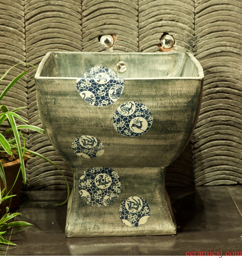 Indoor and is suing ceramic art basin mop mop pool ChiFangYuan one - piece mop pool 42 cm diameter blue embroider in spirit