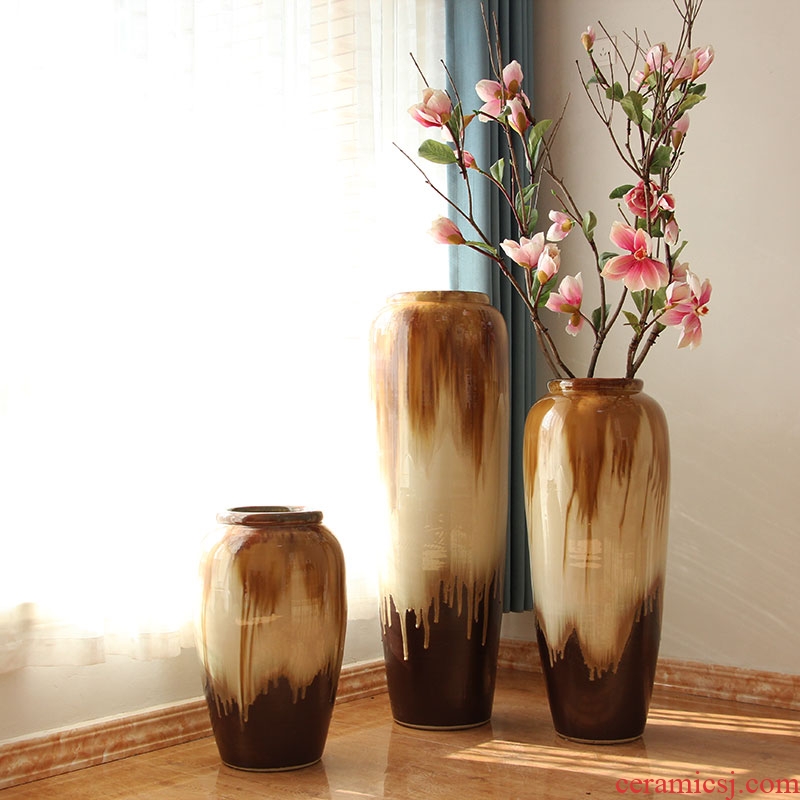 Chinese style restoring ancient ways of large vases, ceramic furnishing articles pottery sitting room hotel decoration flower arranging dried flowers thick ceramic bottle - 543008523849