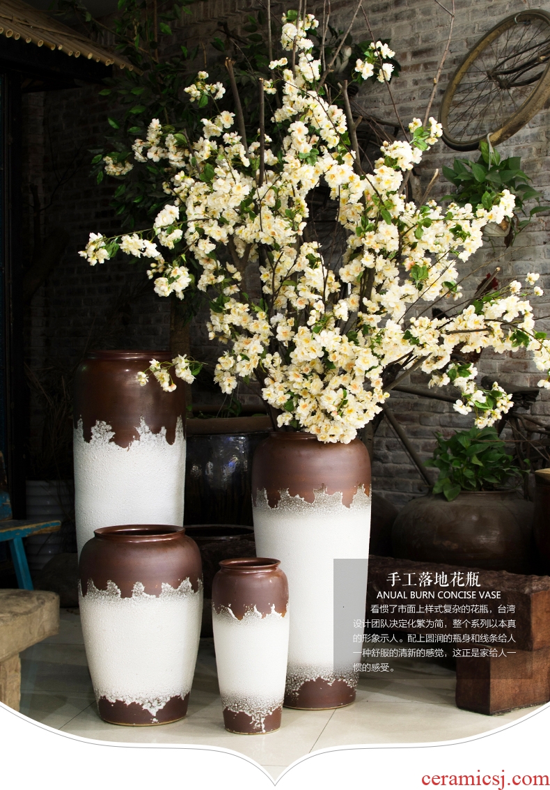 The Big ground ceramic vase furnishing articles European living room TV cabinet dry flower adornment household size flowerpot Roman column - 550401928019