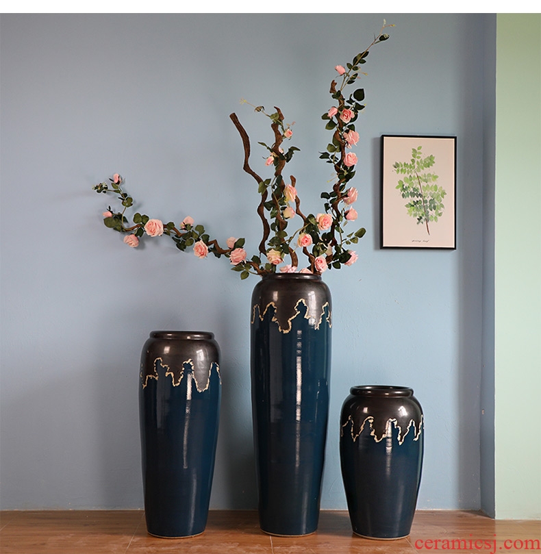 Jingdezhen ceramic large diameter vase furnishing articles Nordic light key-2 luxury home new Chinese flower arranging sitting room adornment flowers - 573320954931