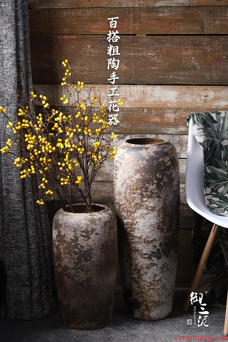 Ground vase large rural Chinese style restoring ancient ways is inserted dried flowers coarse pottery sitting room hotel villa clay ceramic furnishing articles - 567164258385