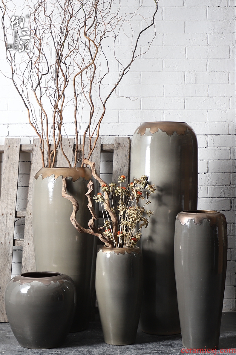 Retro ceramic vases, flower arrangement sitting room place I and contracted large ground vase floral decoration villa garden - 569472626860