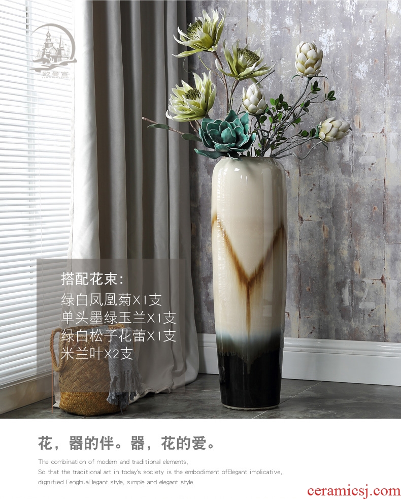 Chinese style household ceramics high porch decorate sitting room ground vase hydroponics simulation big dry flower Nordic decorative furnishing articles - 569562031184
