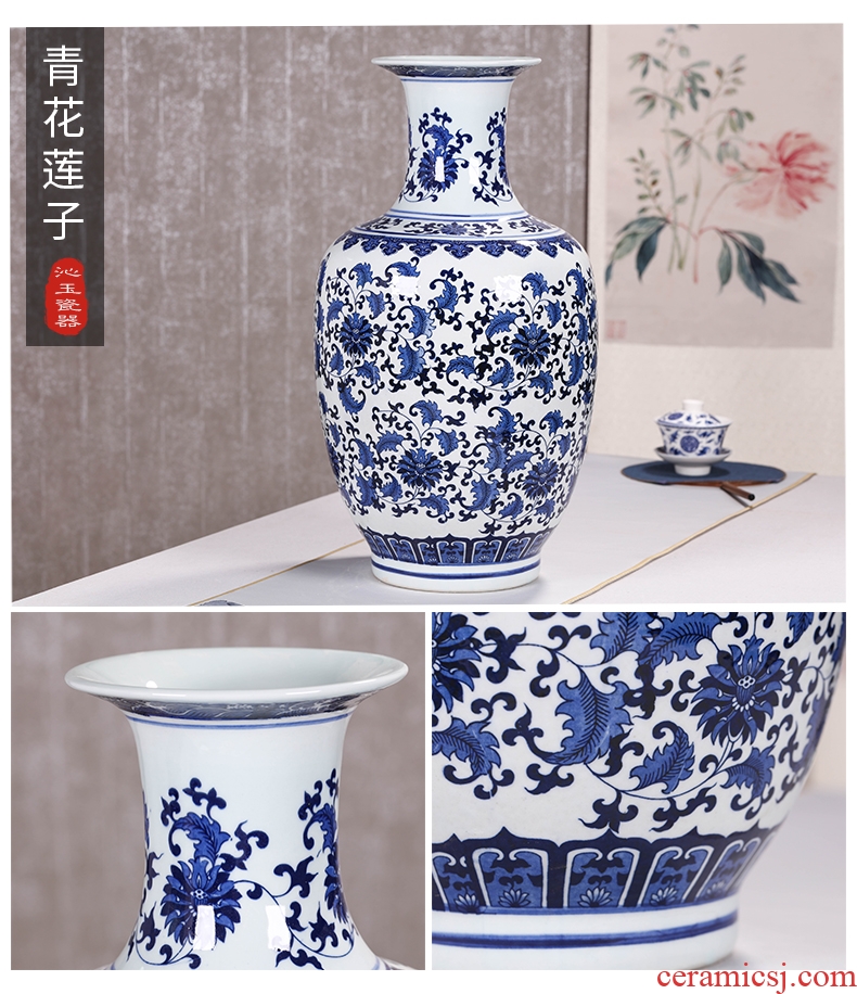 Furnishing articles of jingdezhen ceramics archaize big flower wearing Chinese style living room vase of blue and white porcelain hotel decoration - 573368236513