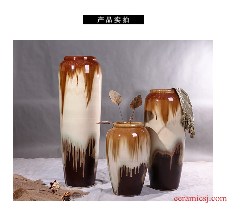 I and contracted coarse pottery jars dried flowers floral sitting room ground ceramic vase big flowerpot furnishing articles of Europe type restoring ancient ways - 533785267658