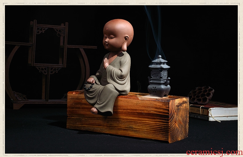 Oriental clay ceramic little novice monk zen furnishing articles desktop accessories/wisdom young monk Chinese study