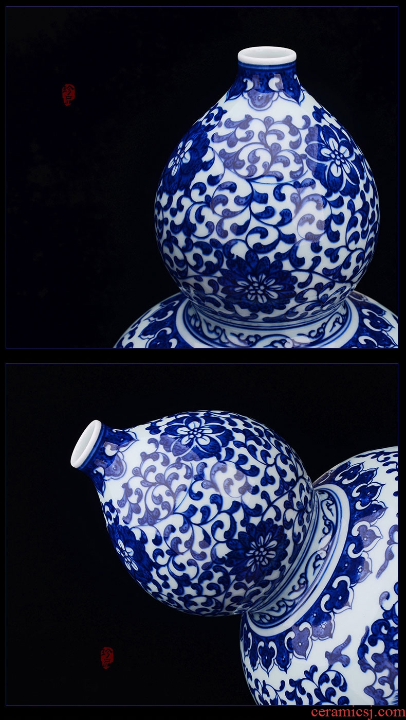 Jingdezhen blue and white gourd archaize ceramics porcelain vase living room TV ark place to live in arts and crafts