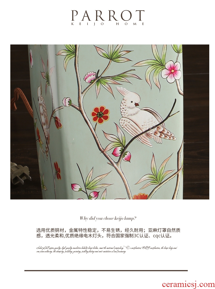 Kay Qiao Xin model of American living room lamp example room tea table lamp, ceramic painting of flowers and contracted sweet bedroom lamps and lanterns
