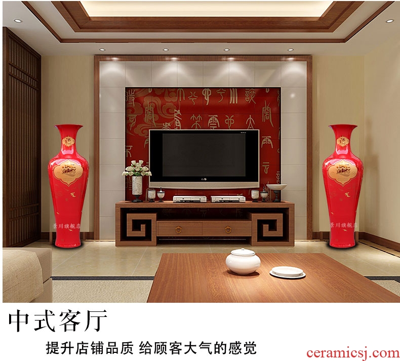 American light key-2 luxury new Chinese golden flower arranging large ceramic floor vase modern hotel home sitting room porch decoration - 528987478305
