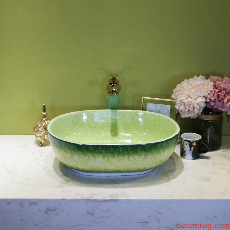 On the ceramic bowl for wash gargle lavabo household elliptic green art basin bathroom sinks basin