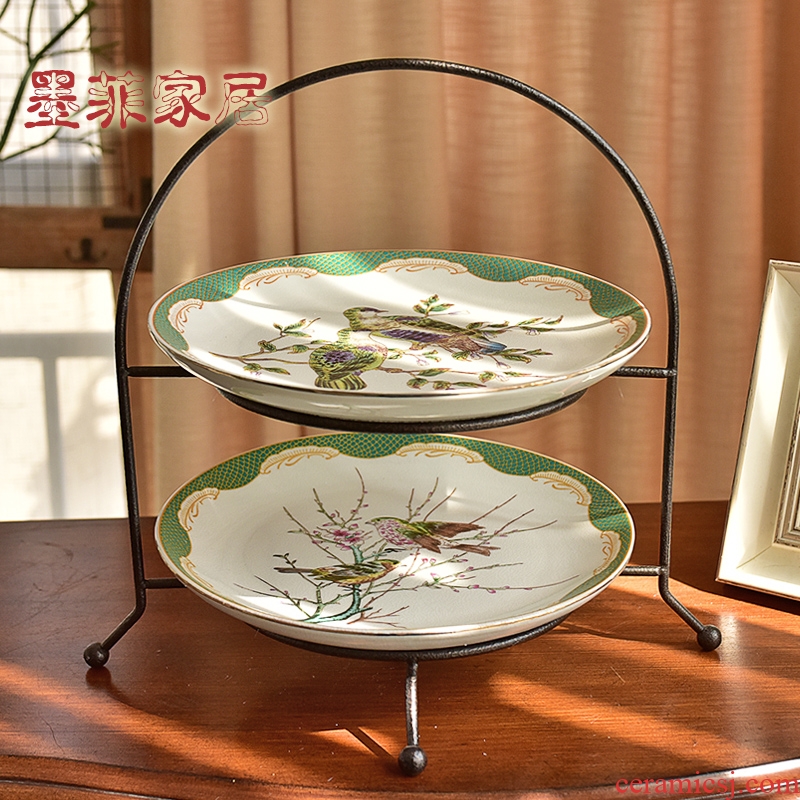 Double murphy American country of new Chinese style ceramic bowl sitting room tea table, wrought iron 'lads' Mags' including nuts, snack plate of home furnishing articles