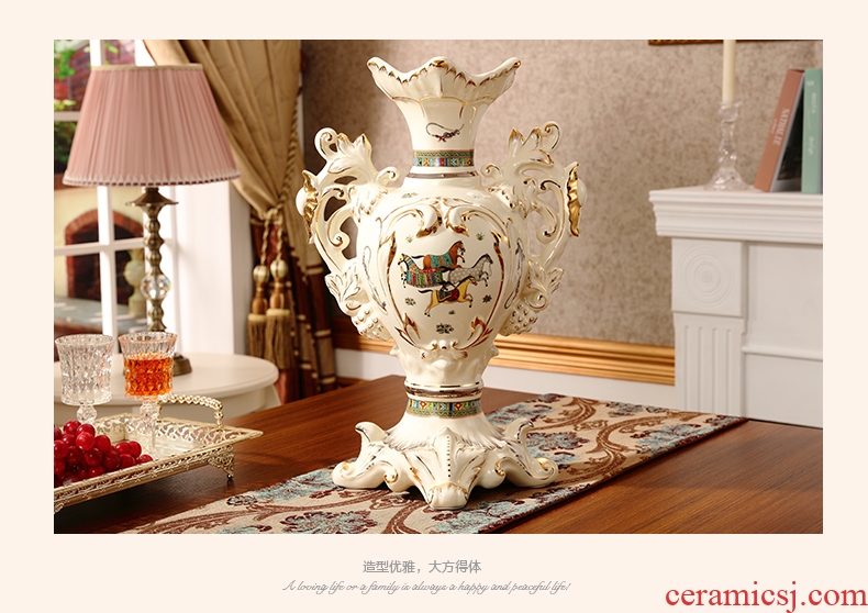 Jingdezhen ceramic furnishing articles of Chinese calligraphy circle big flower implement clear soup WoGuo flower arranging furnishing articles porcelain vase villa - 569138169002