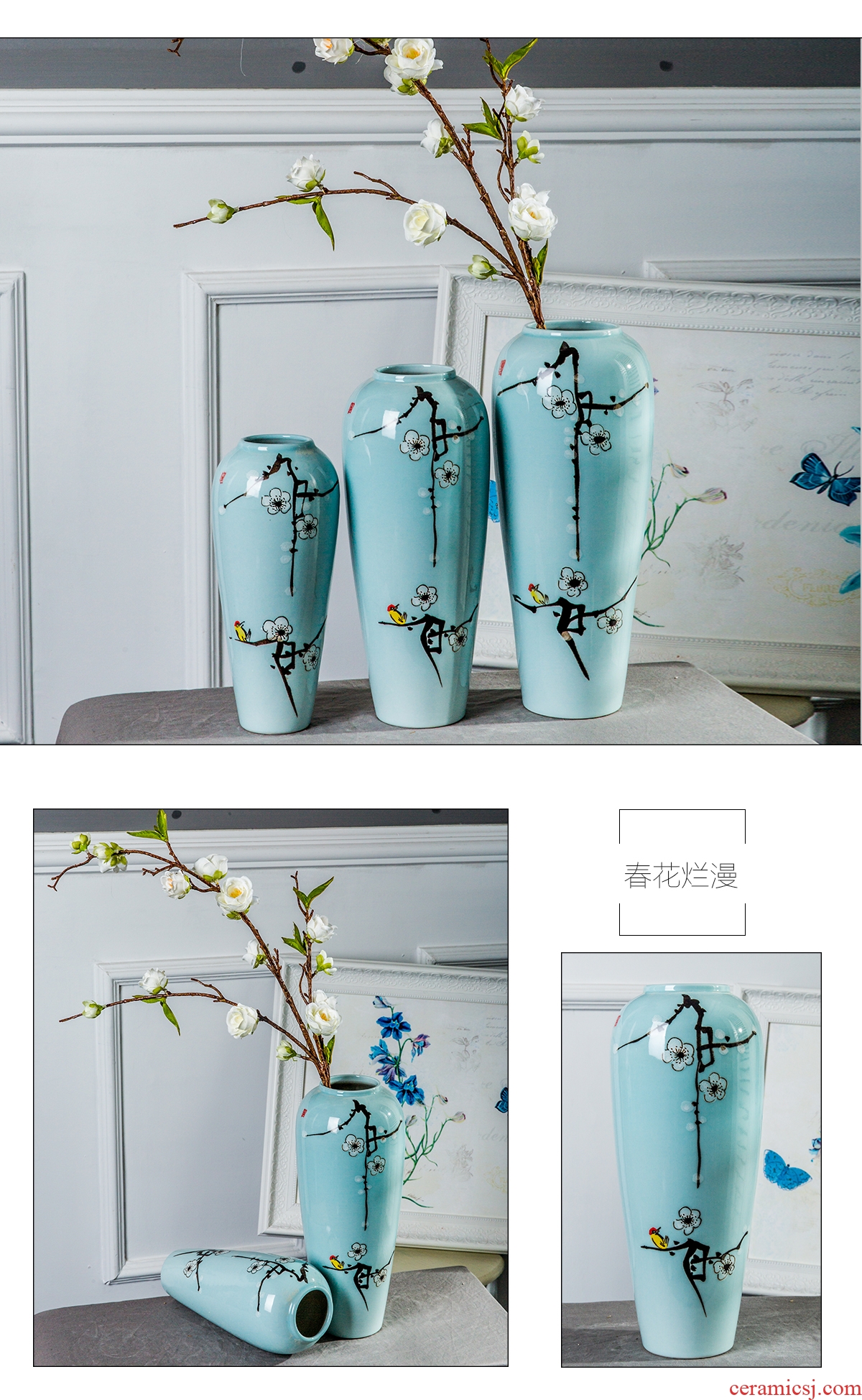 Jingdezhen ceramic vase office restaurant furnishing articles bedroom toilet blue Chinese porcelain home decoration