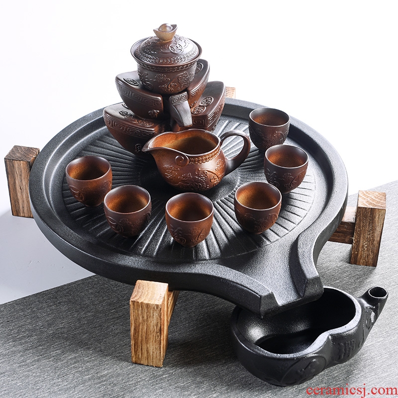 Chinese porcelain god contracted household automatic tea set, ceramic cups, kung fu tea tray millstones tea tea tea taking