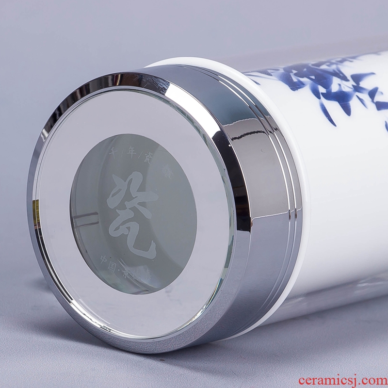 Jingdezhen ceramic vacuum cup custom logo gift cup double office of blue and white porcelain insulation cup 508 ml