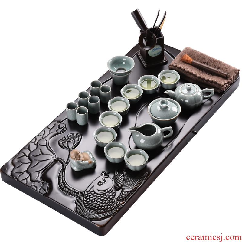 JiaXin kung fu tea tea sets ceramics home office of a complete set of ebony consolidation piece of solid wood tea table