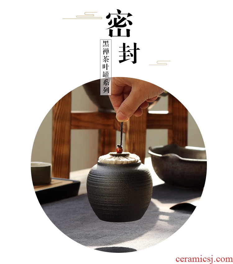 Black pottery quiet life zen tea canister coarse pottery large firewood seal pot small ceramic wake pu 'er tea