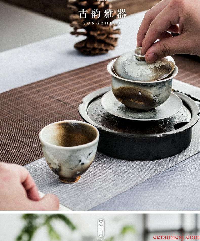 Continuous grain of wood up change hand - made humanities kei chan tureen jingdezhen kung fu tea set three to make tea tureen ceramic bowl