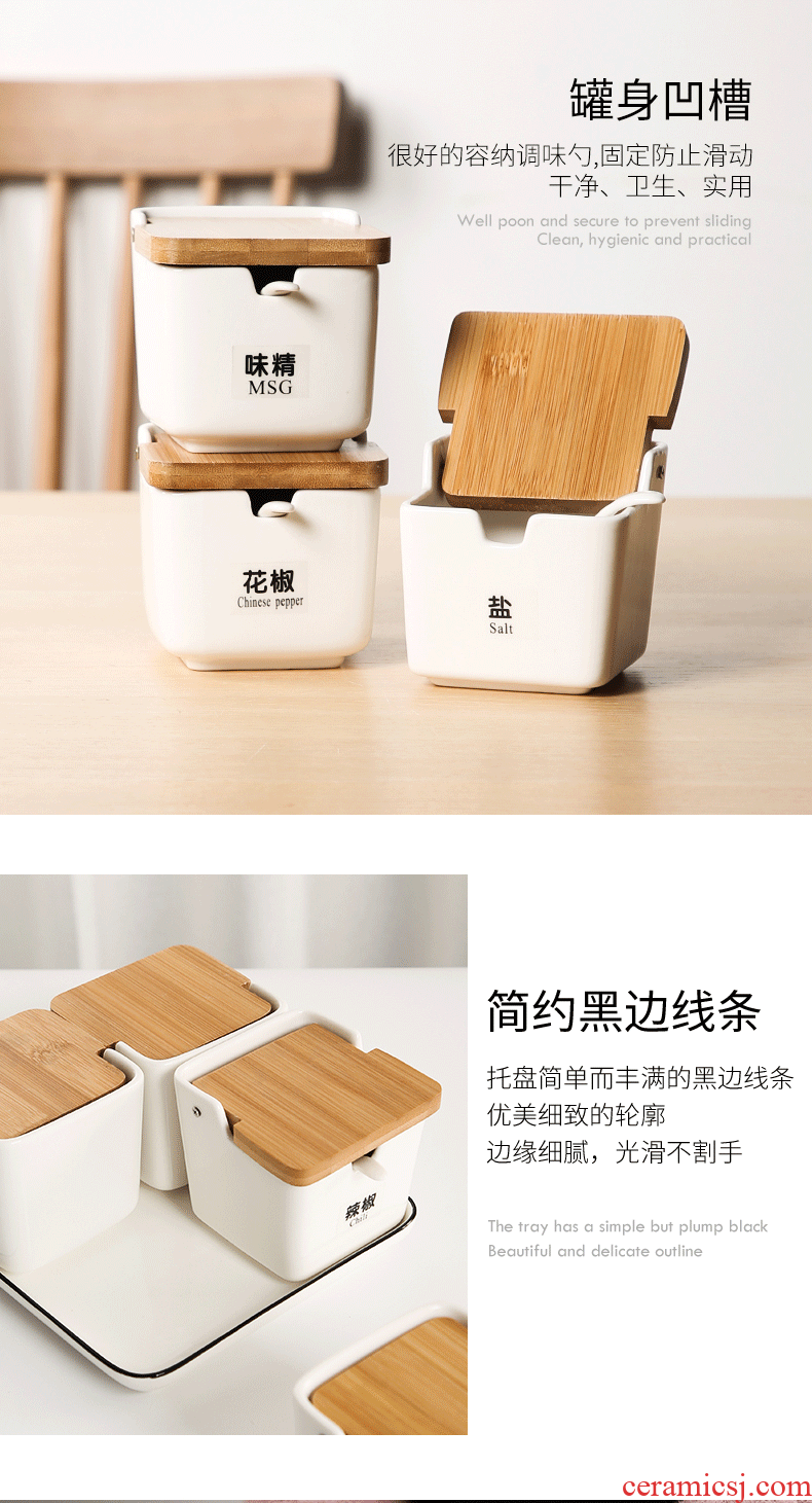 Creative ceramic flavor pot three - piece household kitchen seasoning the receive box salt monosodium glutamate seasoning box set